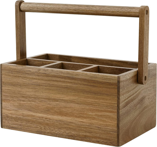 Acacia Wood Cutlery Caddy with Handle - main view