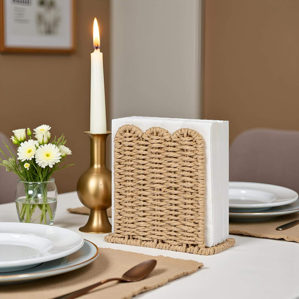 Beige Scalloped Paper-Rope Napkin Holder - view 2