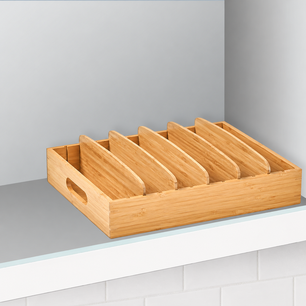 Bamboo Cabinet Lid Organizer with Adjustable Dividers - main view