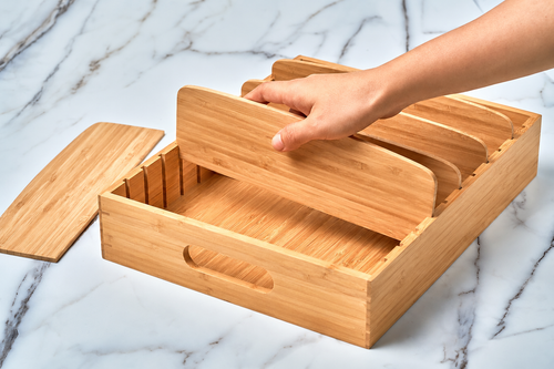 Bamboo Cabinet Lid Organizer with Adjustable Dividers - view 2