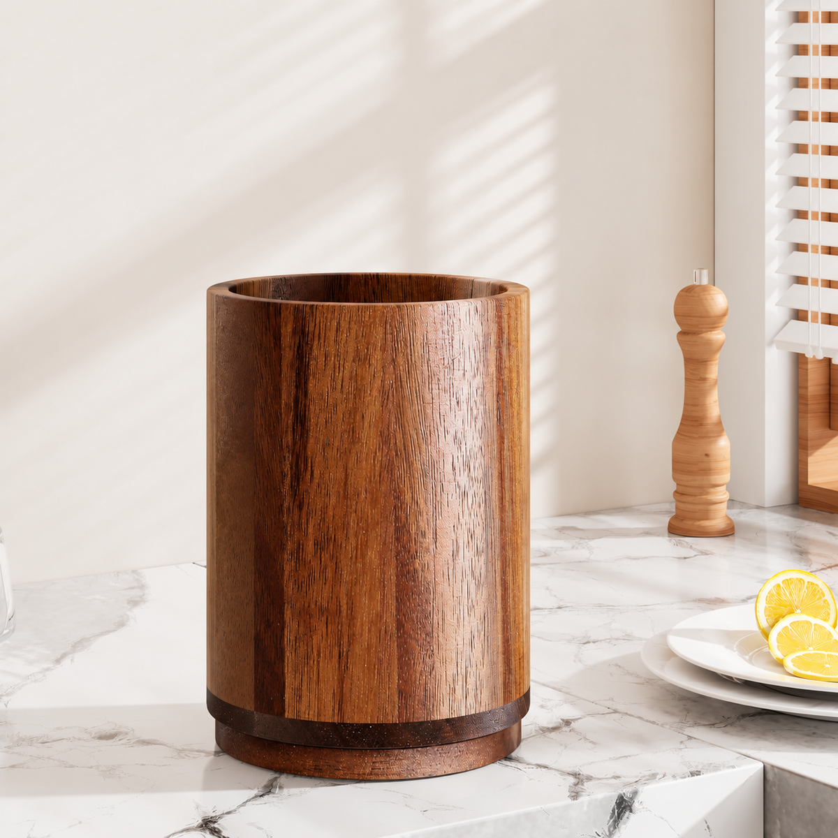 Rotating Acacia Wood Utensil Holder - main view
