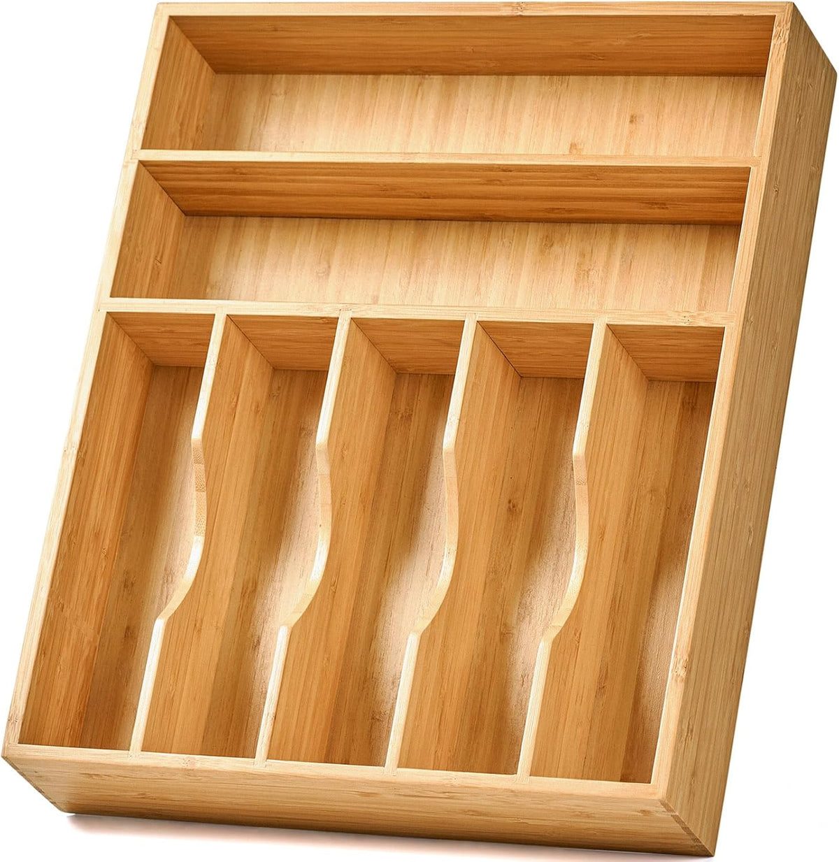 Seven-Compartment Bamboo Cutlery Drawer Tray - main view