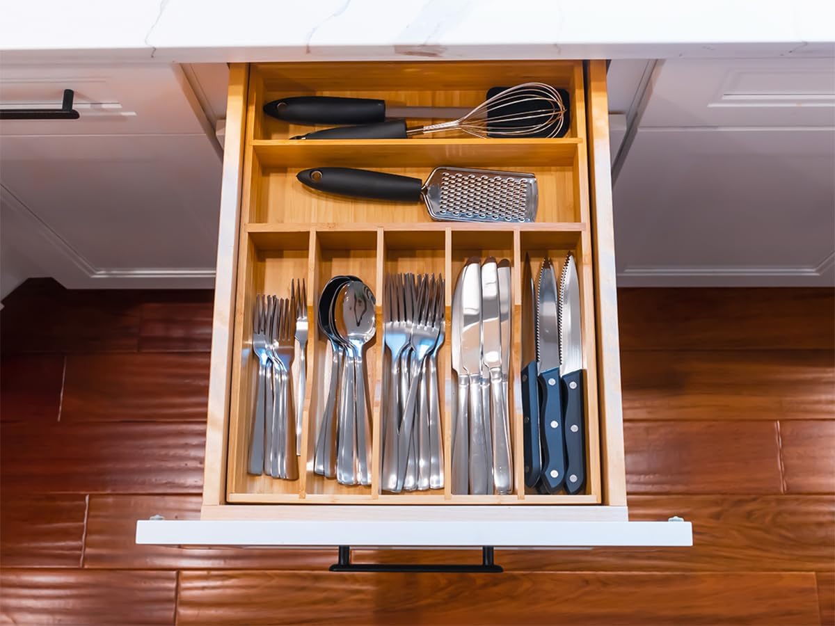 Seven-Compartment Bamboo Cutlery Drawer Tray - view 2