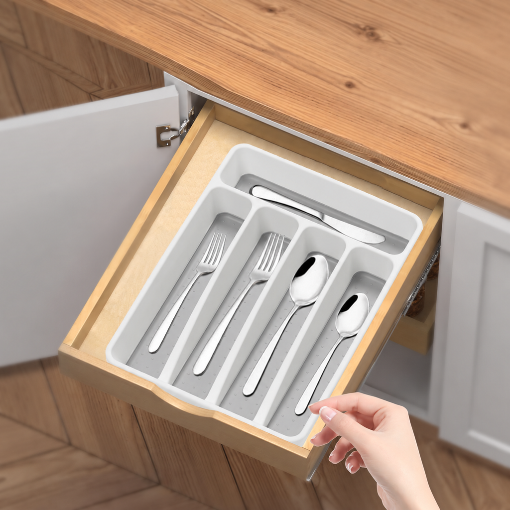 White Five-Compartment Cutlery Drawer Tray - view 2