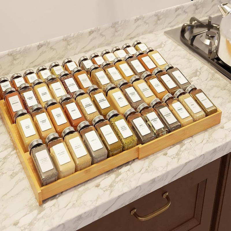 Expandable Four-Tier Bamboo Spice Drawer Organizer - view 2